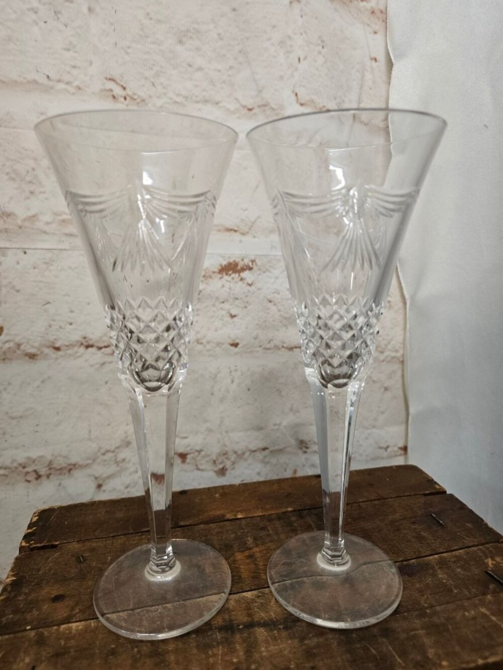 Pair Waterford Crystal Fluted Champagne Glasses Millennium Series